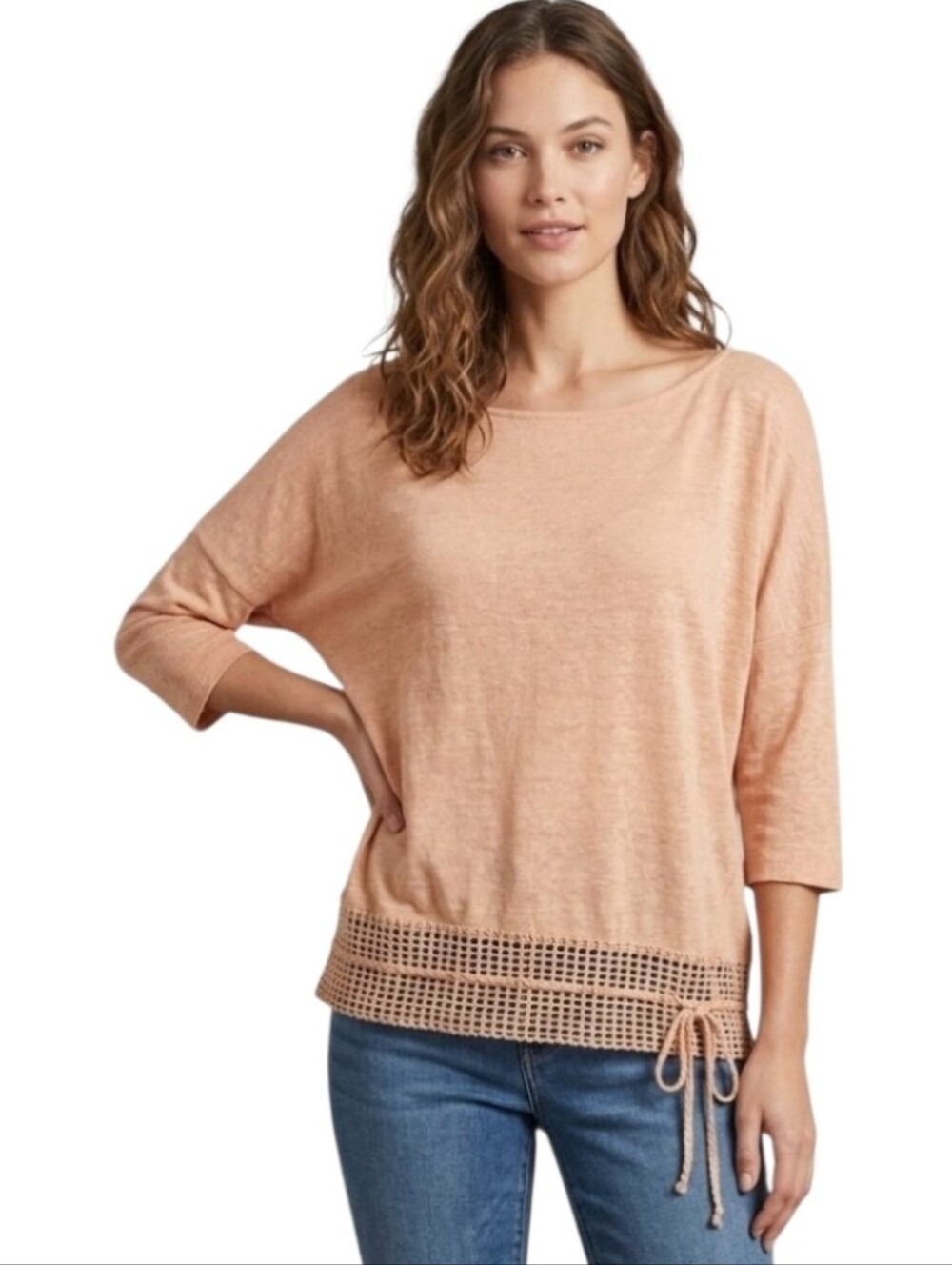 Kenar Scoop Neck Tie Waist Linen Top